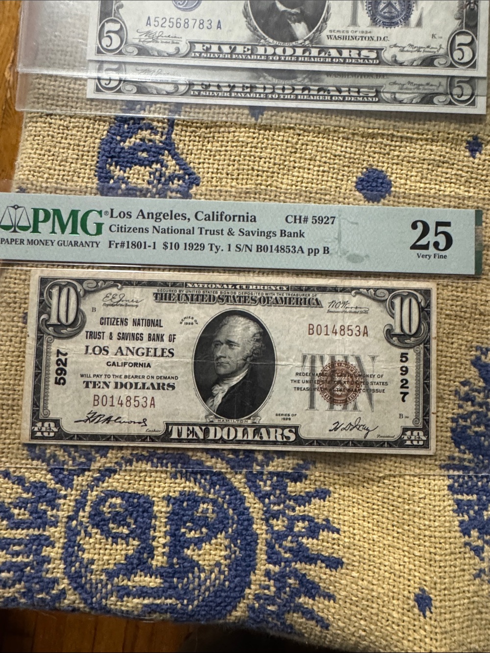 Vintage $10 US Note - 1929 Citizens National Trust & Savings Bank Los Angeles